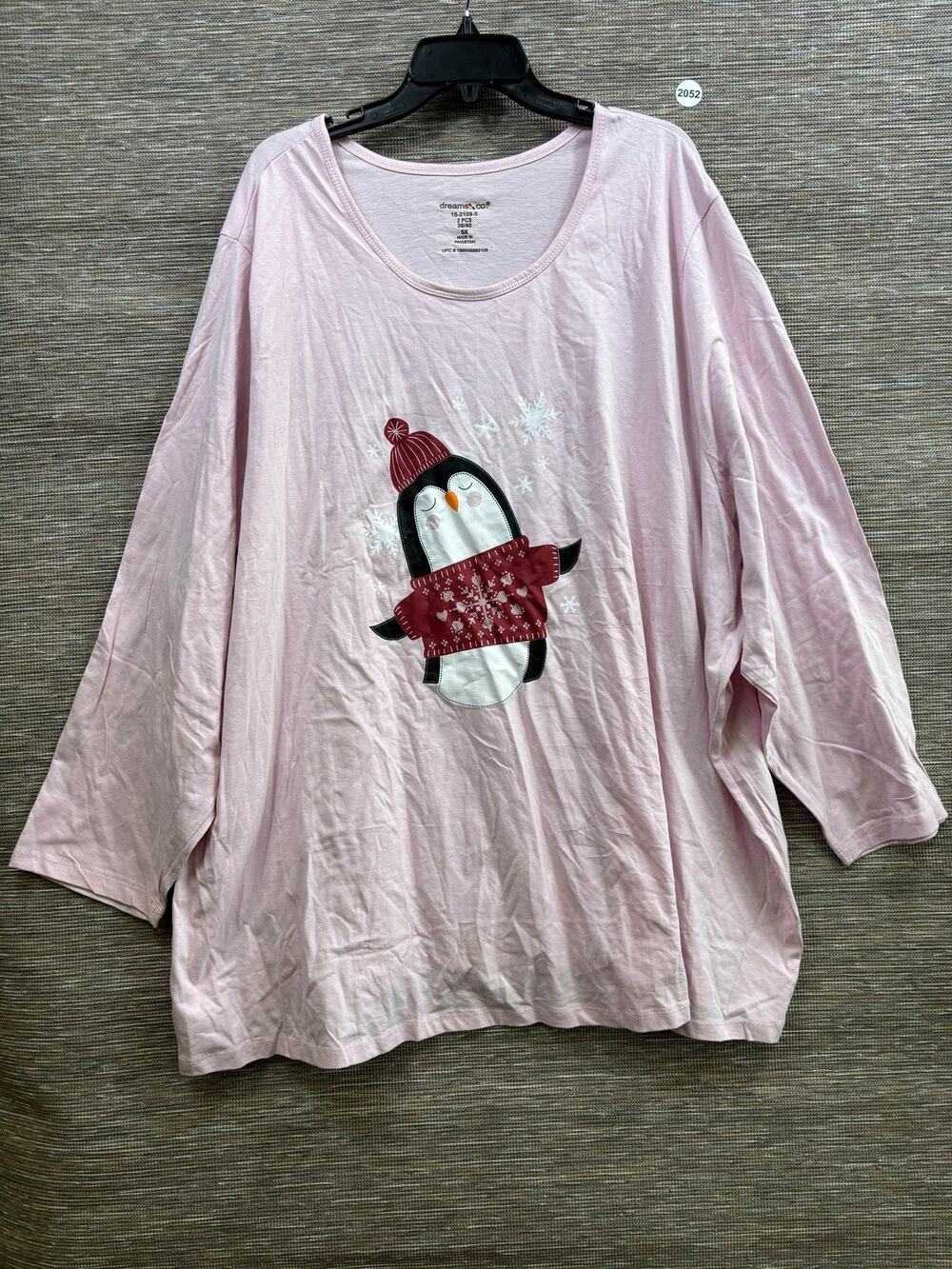 Dreams & Co. Sleepshirt Womens 5X Pink Penguin Christmas Long Sleeve Jersey